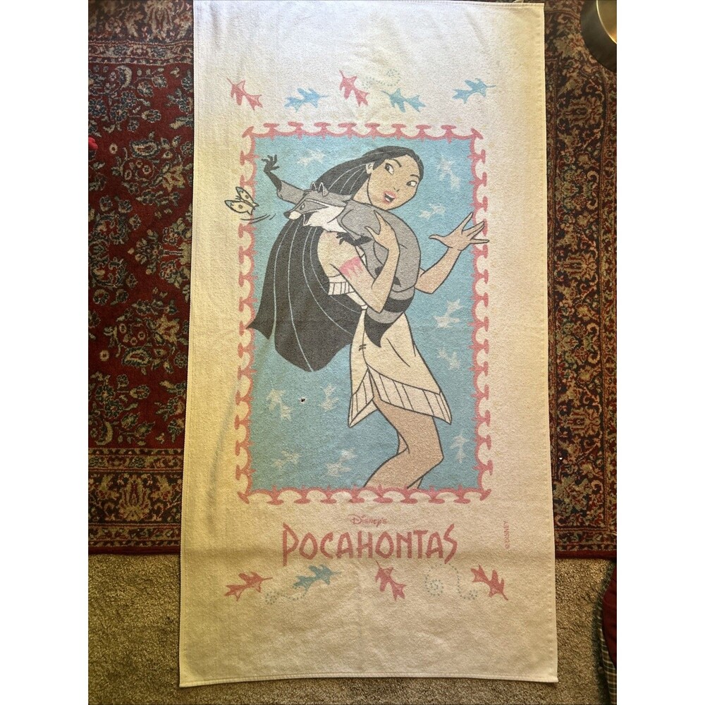 Vintage 1990’s Disney Pocahontas Beach Towel 28” X 52” Faded Flaw